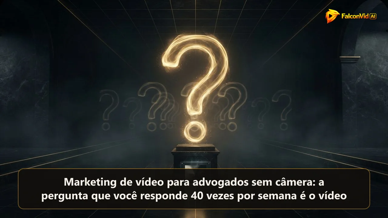 Ponto de interrogação dourado e alto com dezenas de ecos idênticos atrás, a mesma pergunta do cliente repetida quarenta vezes por semana
