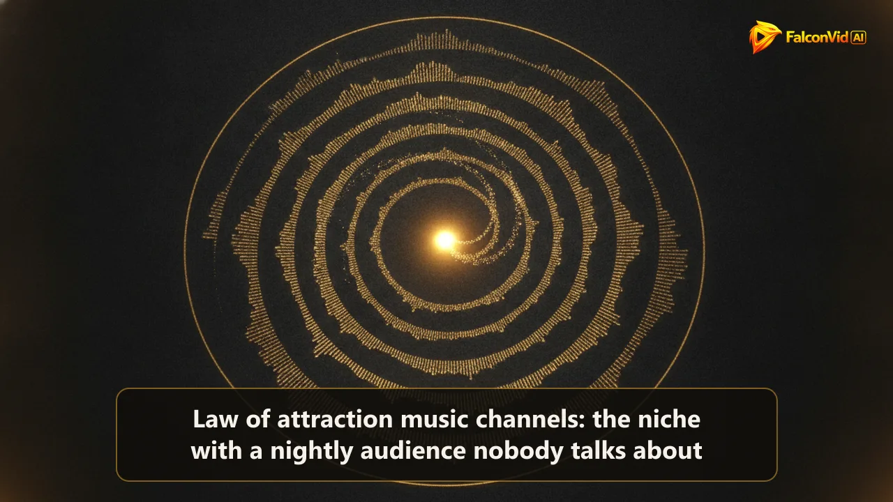 Concentric golden rings of sound wave texture radiating from a bright point, with particles spiralling inward.