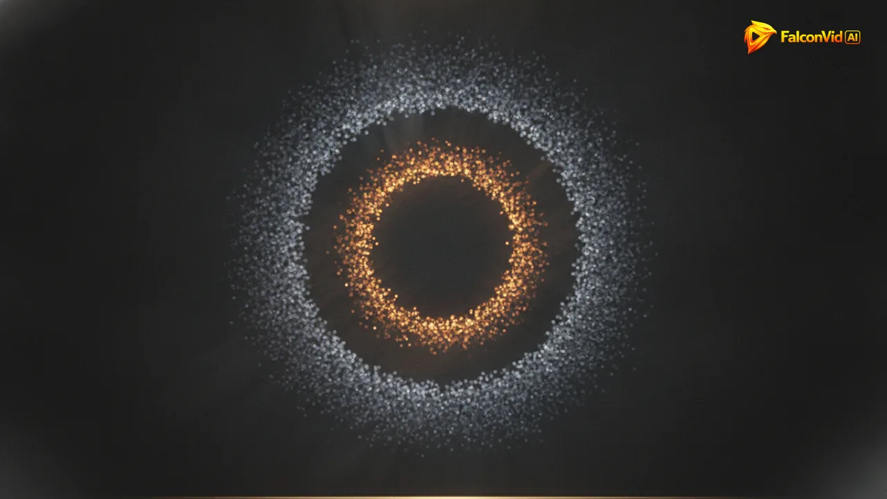 Dark editorial illustration of a wide grey ring of dots around a much smaller sparse amber ring