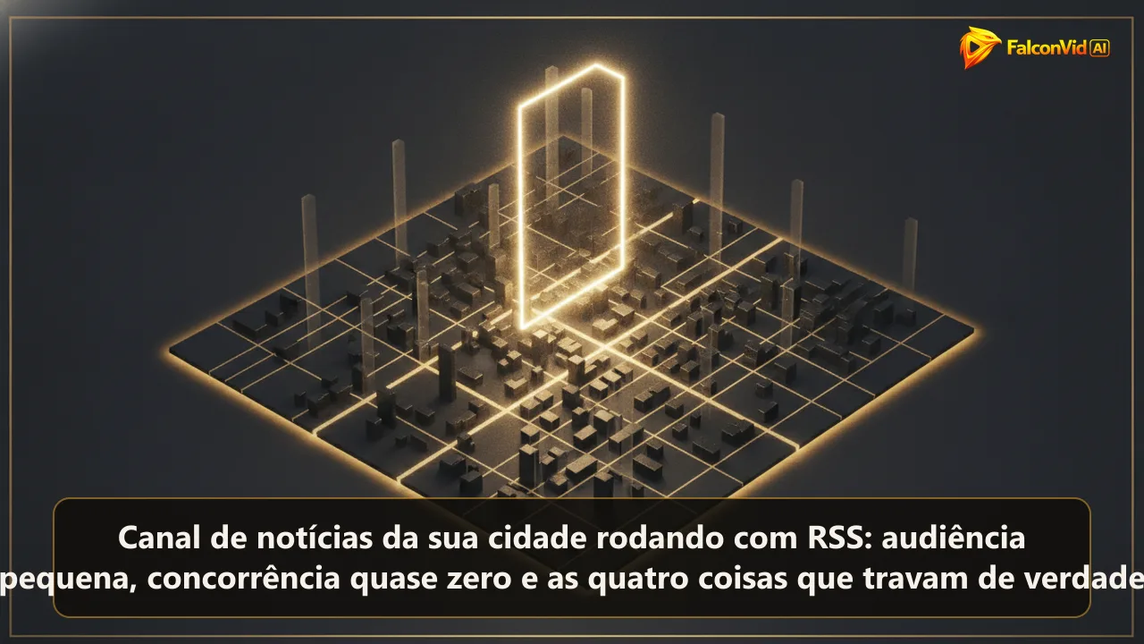 Malha dourada brilhante das ruas de uma cidade pequena com feixes de luz convergindo para um único quadro flutuante.