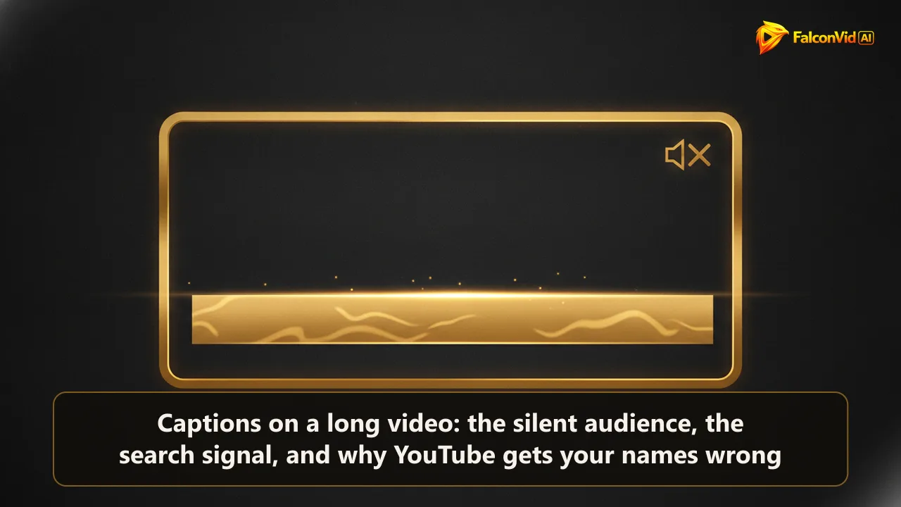 A wide video frame outline in gold with a thick glowing bar across its lower third and a muted speaker shape.
