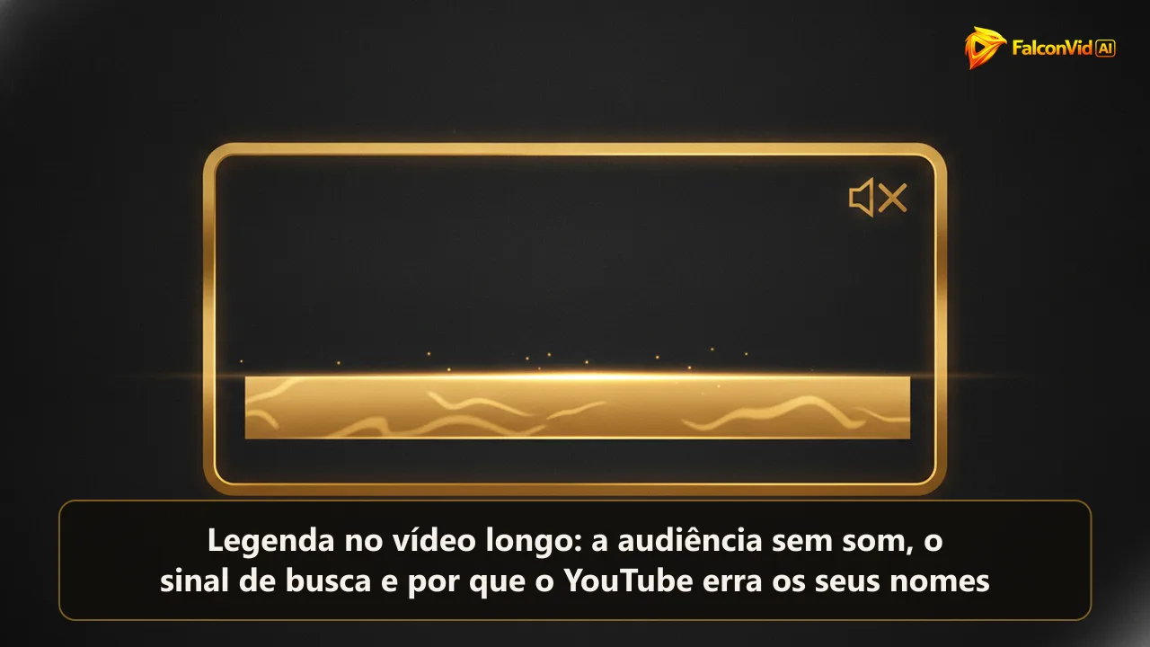Contorno de um quadro de vídeo em dourado com uma barra brilhante no terço inferior e um alto falante mudo.