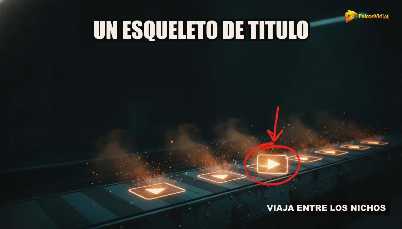 Una ilustración de un proceso de producción automatizado en una cinta transportadora, simbolizando la creación de videos por inteligencia artificial para canales faceless.