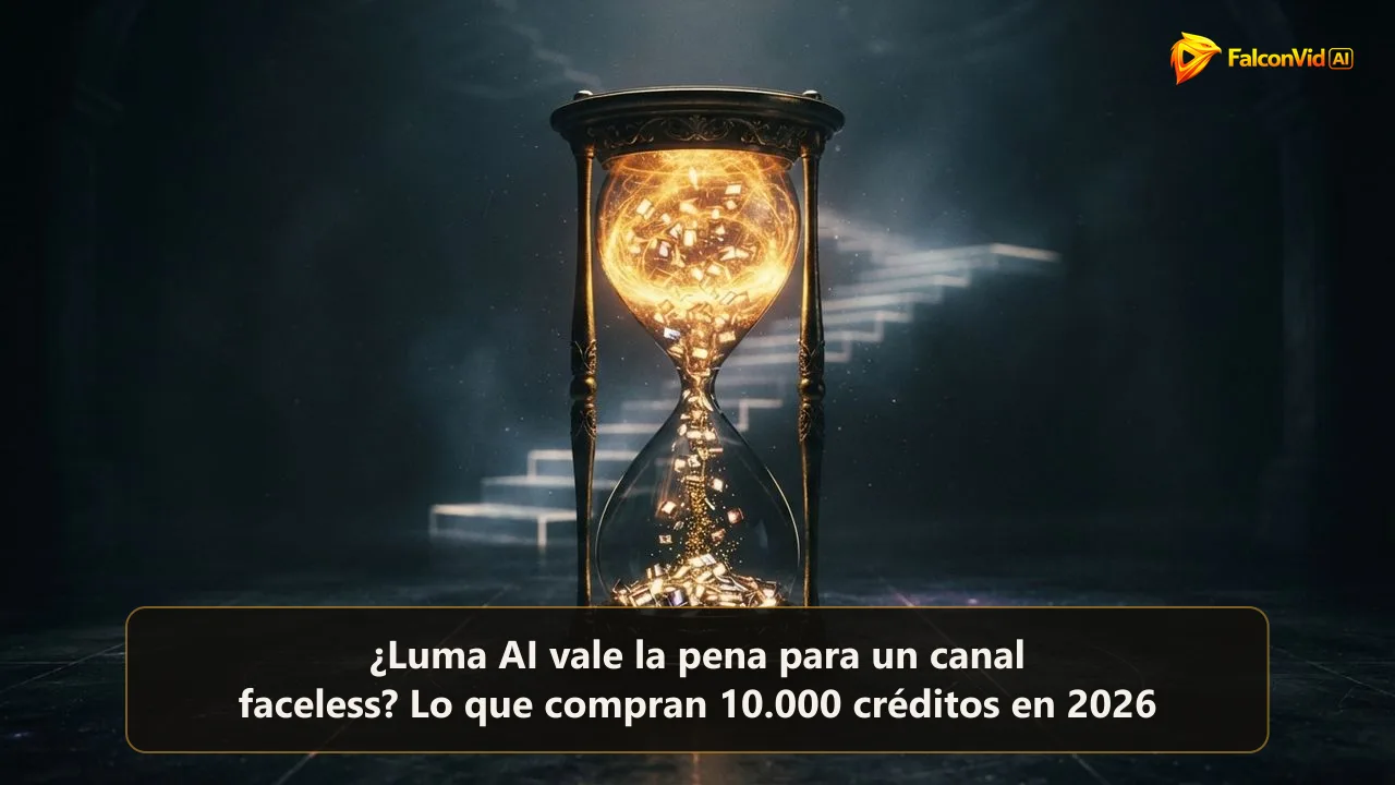 Un reloj de arena dorado cuya arena se convierte en pequeños fotogramas brillantes, con apenas un montoncito de fotogramas abajo, créditos que se agotan en segundos de clip