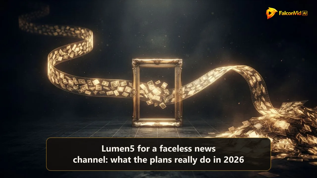 A stream of golden article cards flowing into a small golden frame that takes only a few, while a long film reel is cut off at its edge, a short clip tool facing a daily news flow