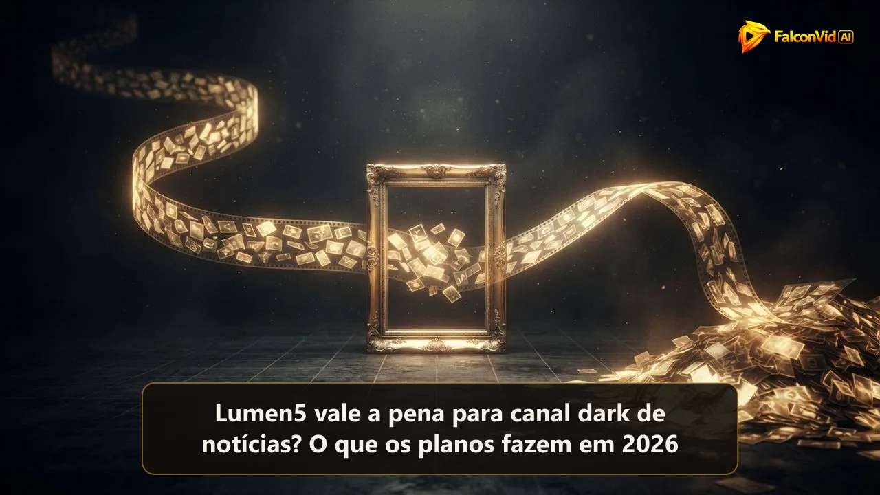 Uma fila de cartões de artigo dourados entrando numa moldura dourada pequena que aceita só alguns, enquanto um rolo de filme longo é cortado na borda, uma ferramenta de clipe curto diante de um fluxo diário de notícias