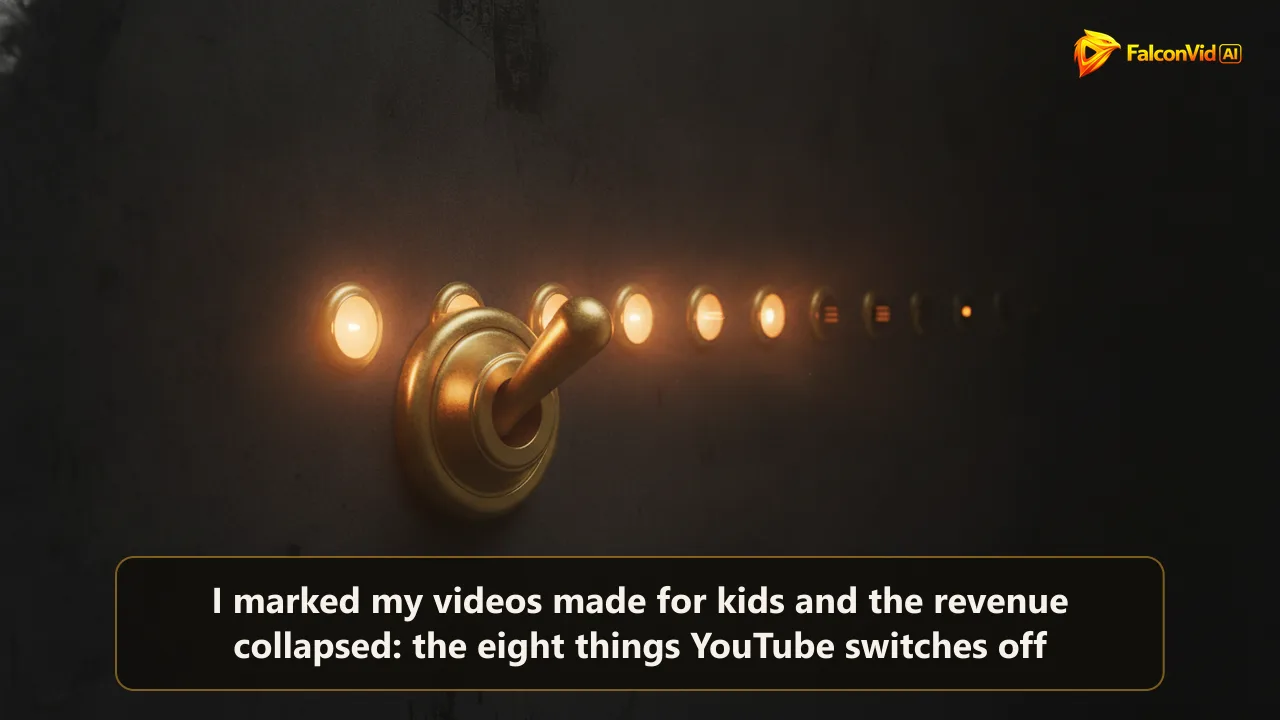 A golden switch being flipped while eight small lights go dark one after another behind it.