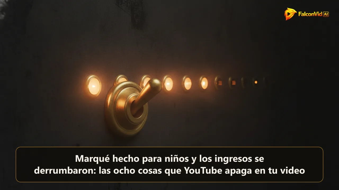 Un interruptor dorado siendo accionado mientras ocho luces pequeñas se apagan en secuencia detrás de él.