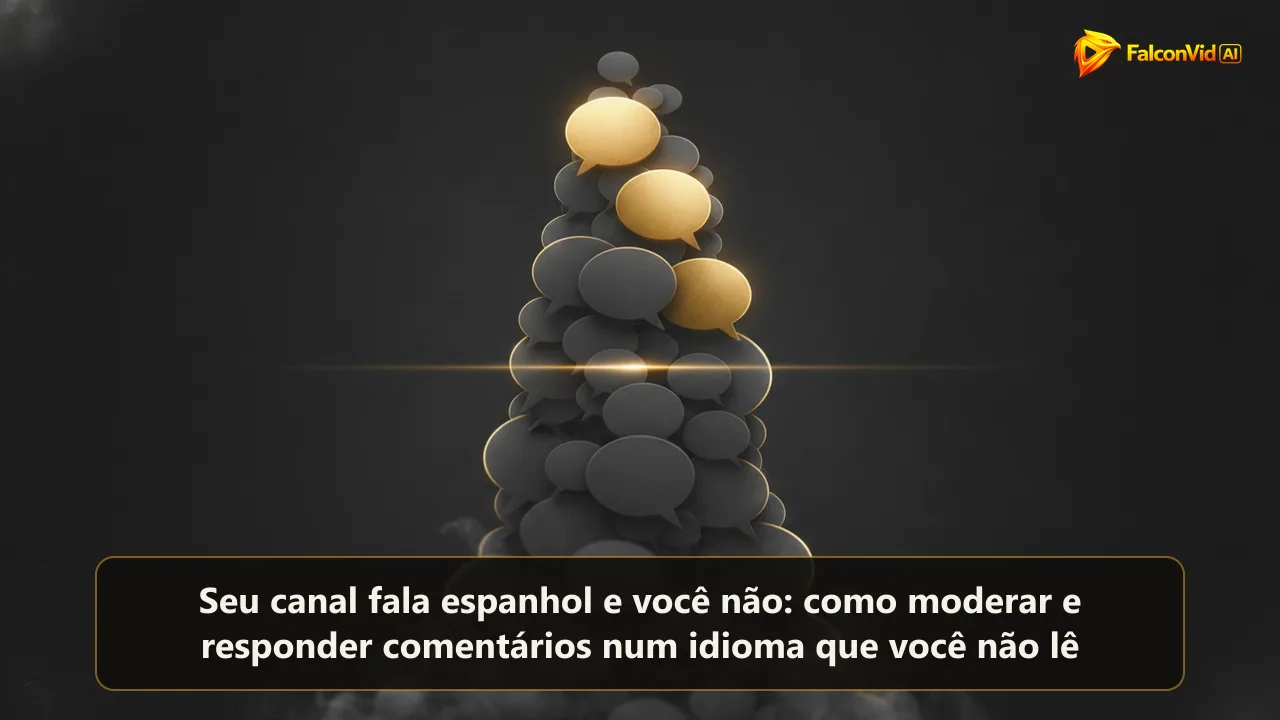 Uma pilha de balões de fala sobre fundo escuro, a maioria embaçada e cinza, três brilhando em dourado acima de uma fina linha de filtro.