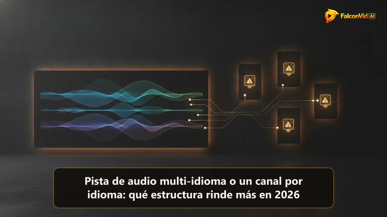 Un panel ancho con tres pistas de audio apiladas de un lado y tres paneles separados con sus propios sellos dorados del otro.
