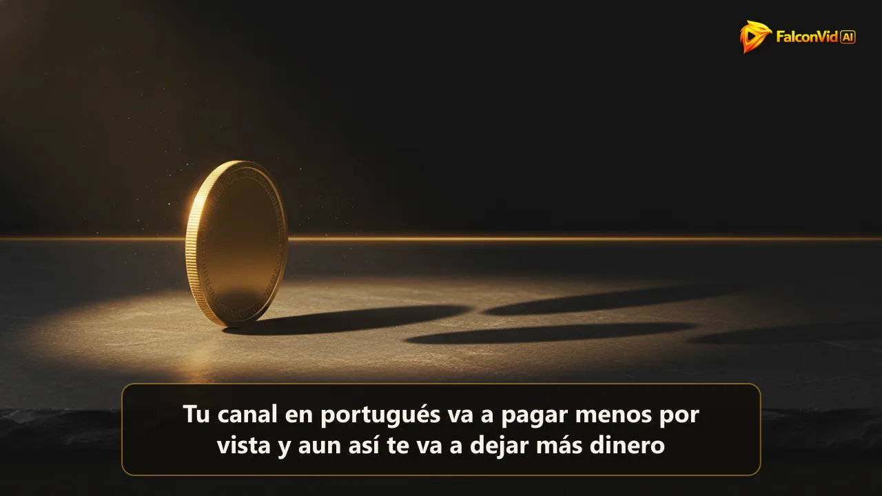 Moneda de latón parada de canto sobre una mesa oscura proyectando tres sombras de largos distintos en un haz de luz dorada