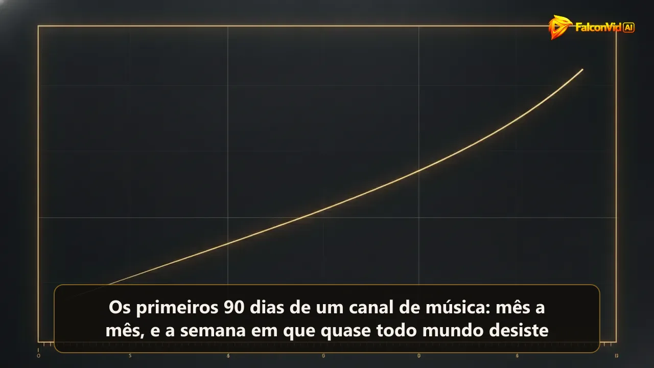 Uma linha dourada quase plana em dois terços de uma grade escura e subindo devagar no terço final.