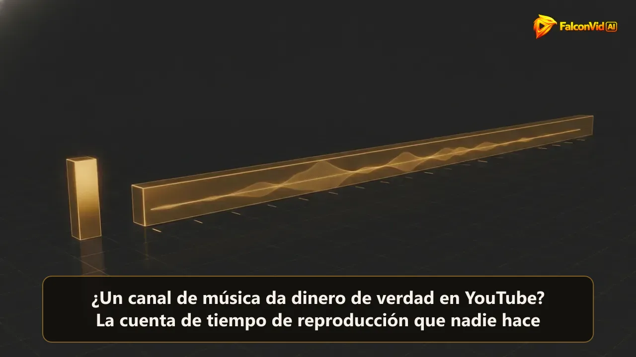 Una barra dorada corta junto a una barra muy larga y baja con textura de onda sonora cruzando una cuadrícula oscura.