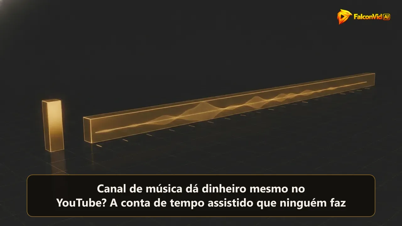 Uma barra dourada curta ao lado de uma barra muito longa e baixa com textura de onda sonora atravessando uma grade escura.
