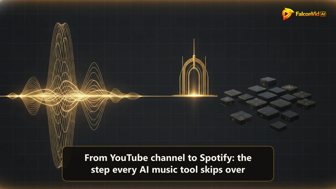 A golden waveform connected by a bridge to platform tiles, with a gate structure sitting in the middle of the bridge.