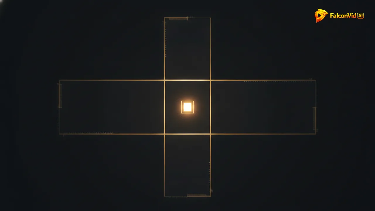 Two translucent golden frames overlapping, one wide and one tall, with only the small intersection glowing brightly.