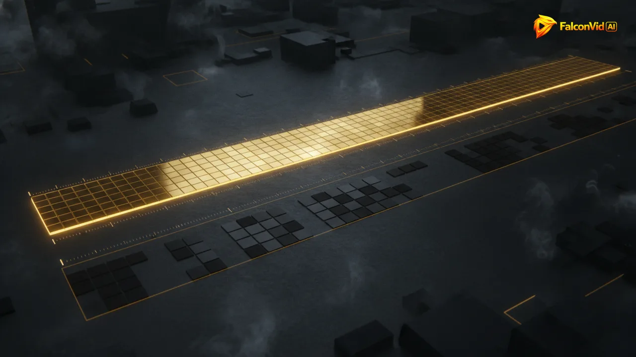 Two horizontal tracks, the upper one packed with glowing golden tiles and the lower one holding only a few widely spaced dim tiles.
