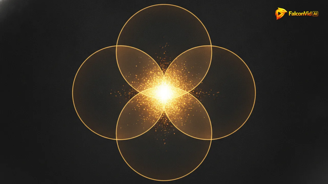 Three overlapping golden circles on a dark background with a bright core where all three meet.