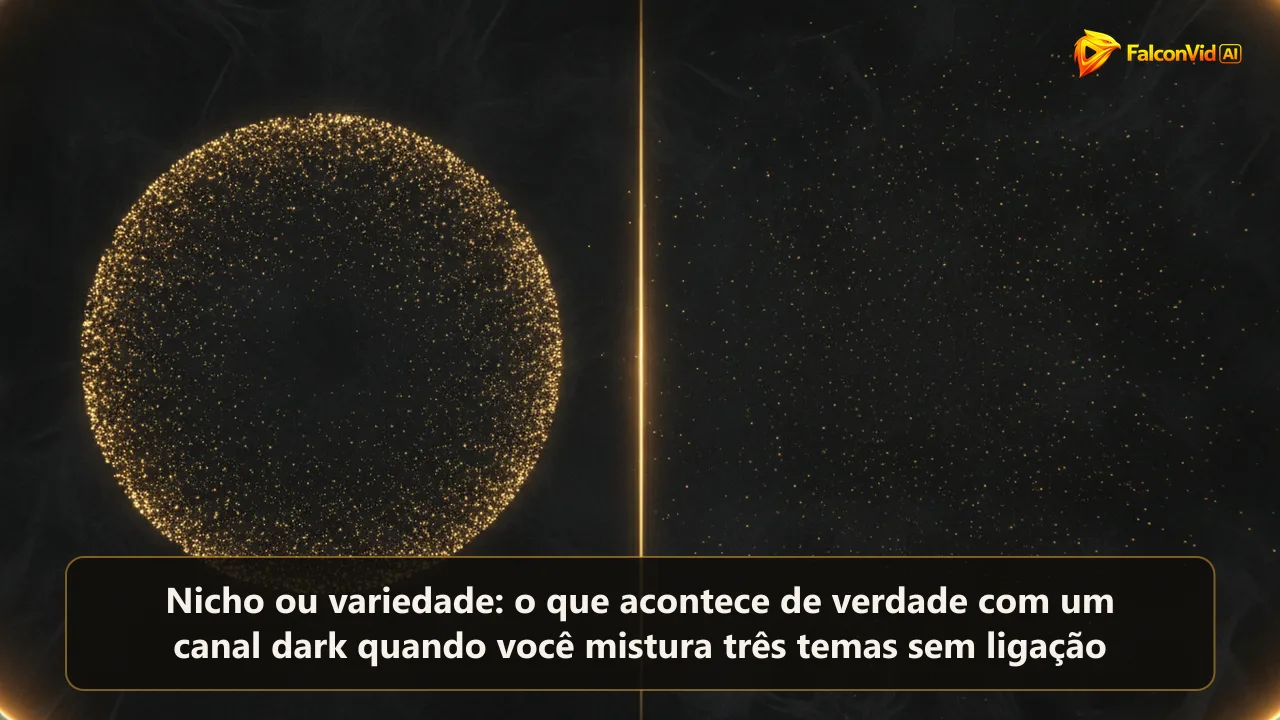 Aglomerado denso de pontos dourados formando uma figura clara à esquerda e os mesmos pontos espalhados sem forma à direita.