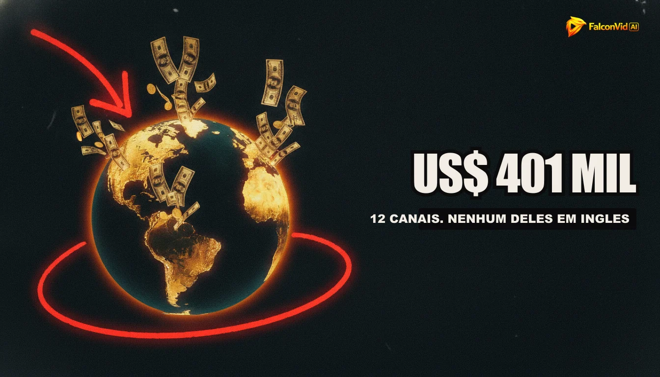 Uma imagem mostrando um mapa-múndi iluminado, com várias setas apontando para diferentes países fora do eixo anglófono, simbolizando a exploração de mercados de conteúdo globais e diversificados.