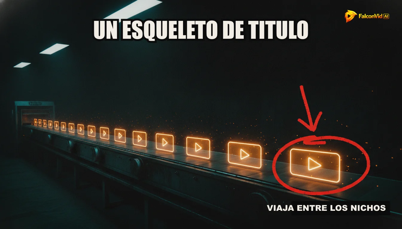 Una ilustración de una línea de producción automatizada que simboliza la creación de videos de YouTube, con engranajes y robots trabajando en conjunto.