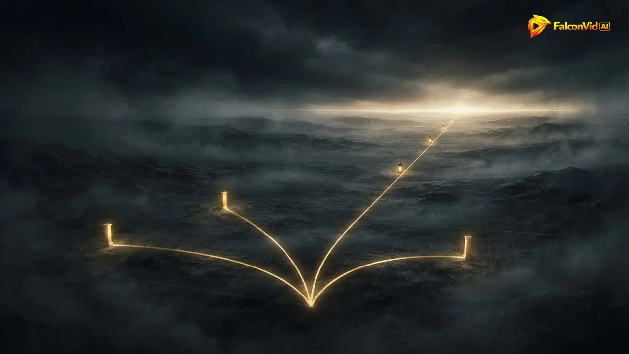 Four golden paths of different lengths across a dark field, the longest running to the horizon, the formats that hold an hour