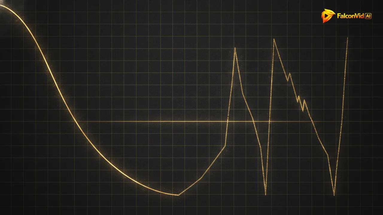 A long gradual descending golden curve next to three shorter steep curves each restarting from the top.