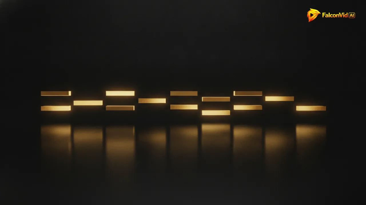 A horizontal bar of golden light split into uneven glowing blocks of different lengths, representing the hours spent on each stage of making a video.