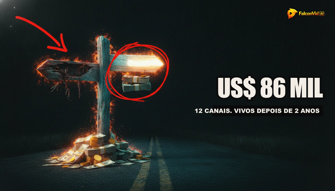 Uma ilustração de uma fila de pessoas em frente a uma tela grande do YouTube, representando a audiência e o sucesso dos canais dark.