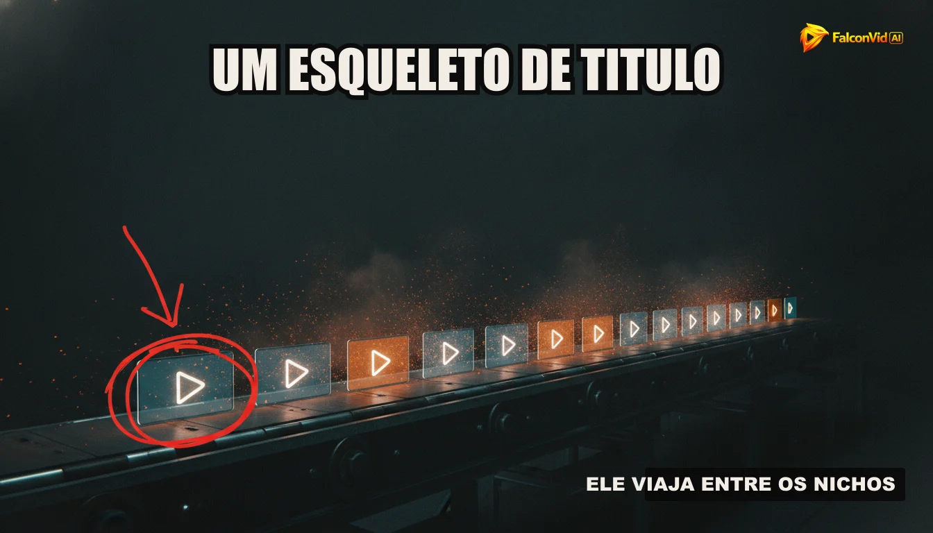 Uma ilustração de um pipeline automatizado de produção de vídeo, com ícones de pesquisa, roteirização, narração, edição e publicação.