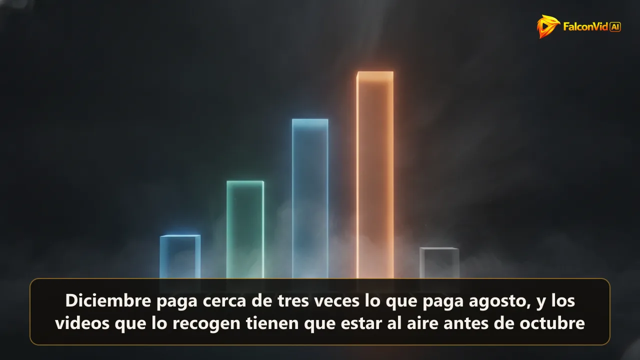 Cuatro barras crecientes con la cuarta mucho más alta y brillante, seguidas de una caída a una barra corta, que representan el pico de ingresos del cuarto trimestre y la caída de enero