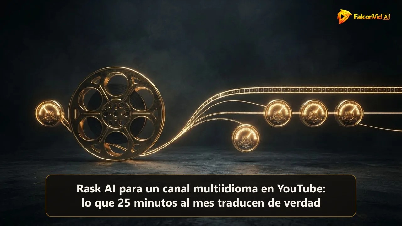 Un rollo de película dorado que se divide en varios hilos, cada uno alimentando un medidor dorado que avanza