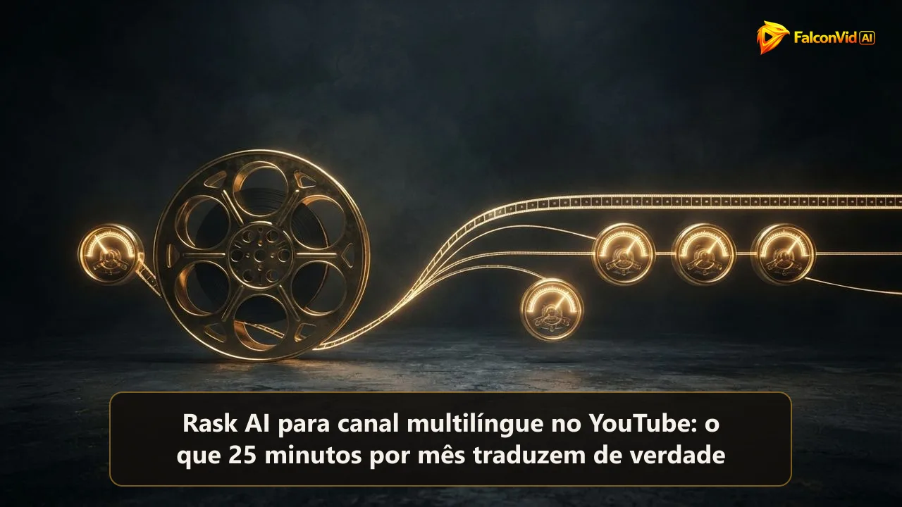 Um rolo de filme dourado se dividindo em vários fios, cada um alimentando um medidor dourado que avança
