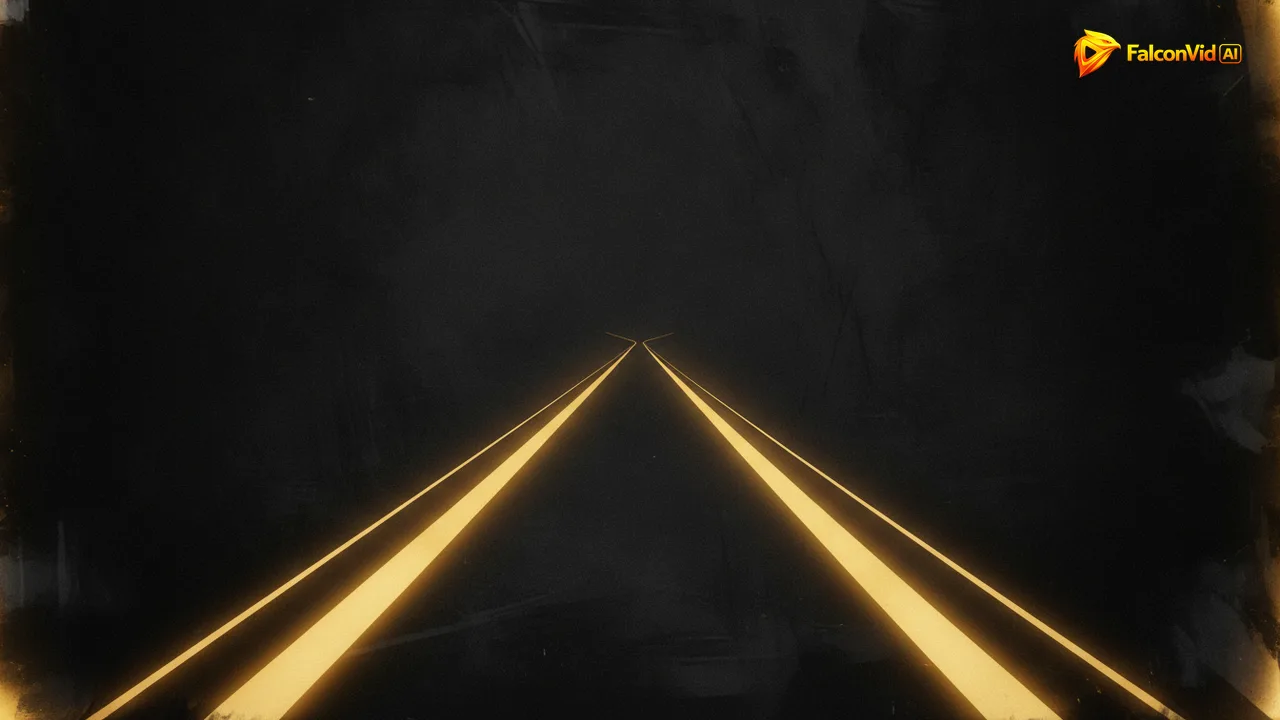 A golden path of light in the dark splitting into two equally bright branches that keep travelling forward in parallel.