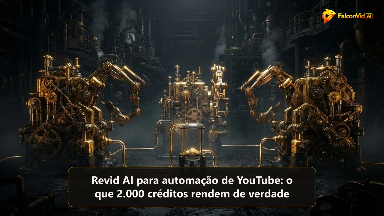 Três máquinas douradas trabalhando num chão de fábrica escuro, ligadas a um tanque minúsculo quase vazio de moedas douradas brilhantes