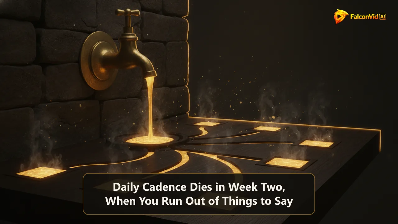 A brass spigot pouring one stream of molten gold that splits into seven carved channels on a dark wooden slab