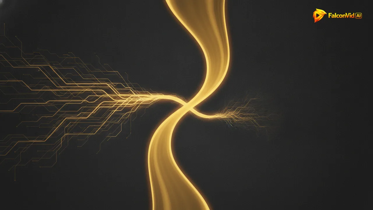 Two golden rivers of light on a charcoal background, one fast and branching for the automated feed, one deliberate and singular for the manual pillar, merging into one.