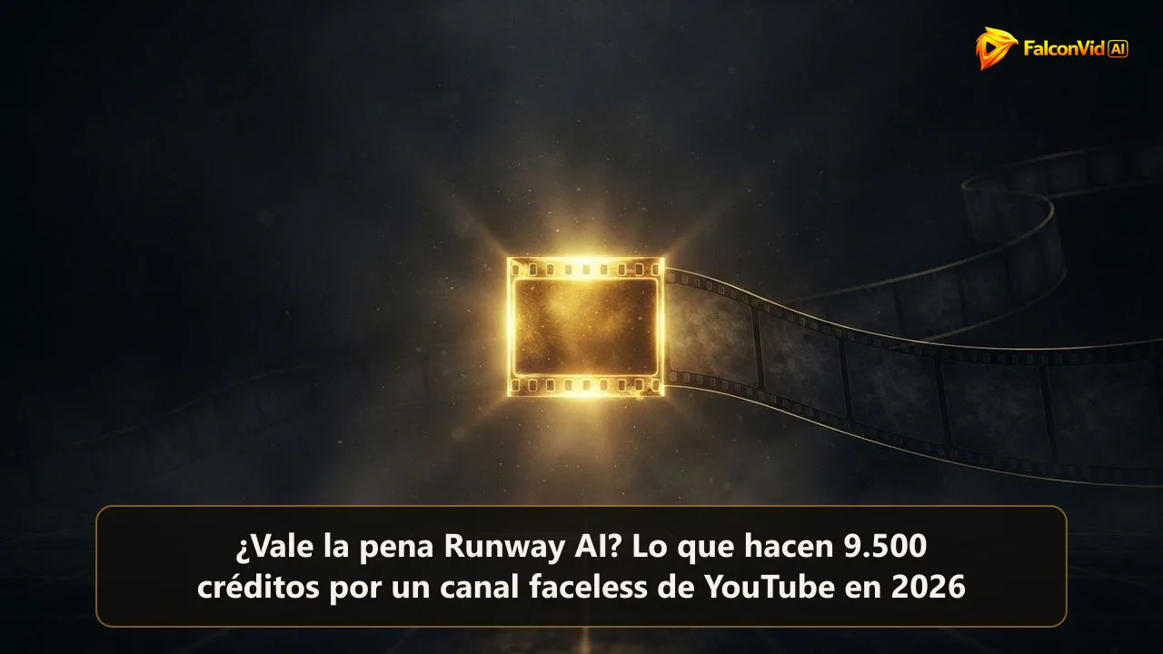 Un único fotograma dorado brillando en la oscuridad junto a una larga película vacía de fotogramas apagados que todavía esperan ser llenados, un clip estrella frente a un video entero