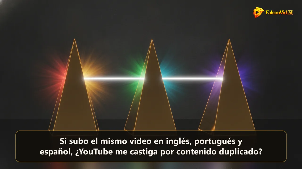 Tres prismas dorados idénticos en fila, cada uno refractando el mismo haz blanco en un espectro de color distinto.