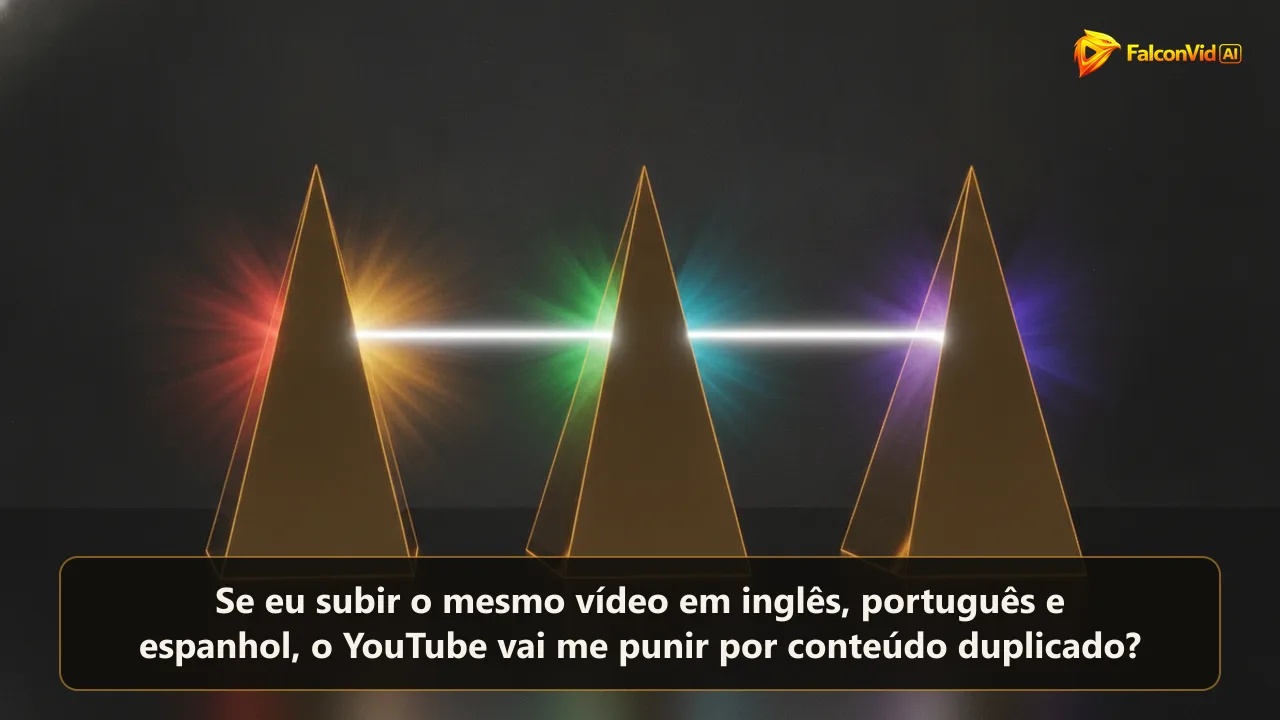 Três prismas dourados idênticos em fila, cada um refratando o mesmo feixe branco em um espectro de cor diferente.