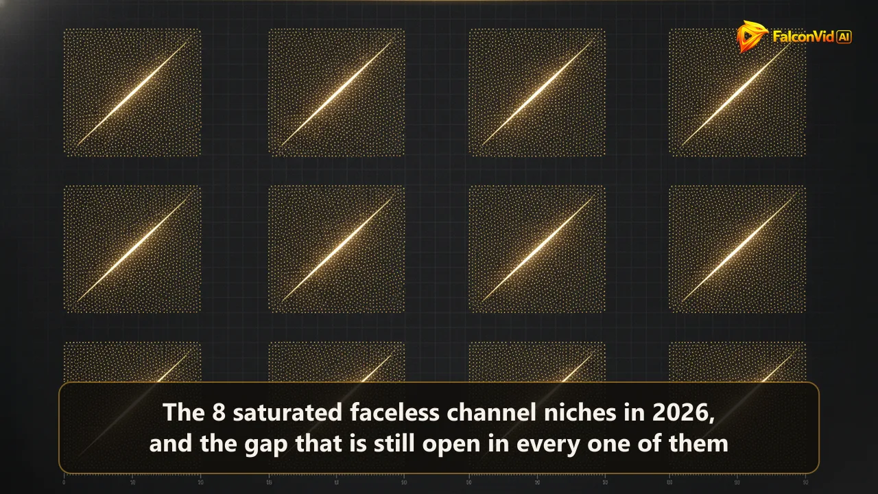 Eight dense clusters of golden dots on a dark grid, each one with a thin bright corridor of empty space cutting through it.
