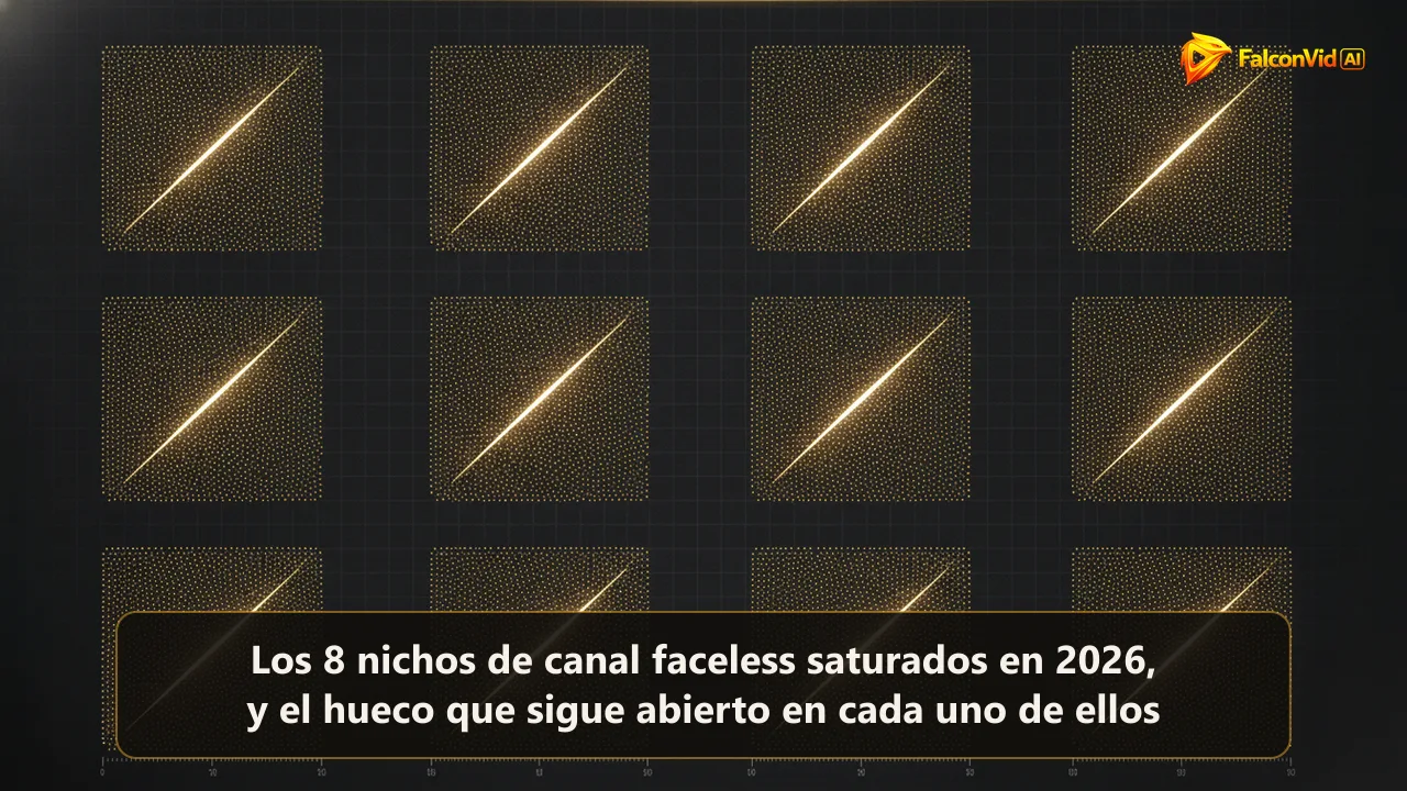 Ocho grupos densos de puntos dorados en una cuadrícula oscura, cada uno con un corredor fino de espacio vacío cruzándolo.