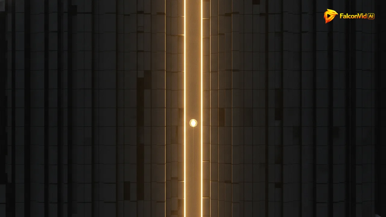 A crowded wall of identical dim rectangles with one narrow channel of golden light cutting through the middle and a bright dot travelling up it.