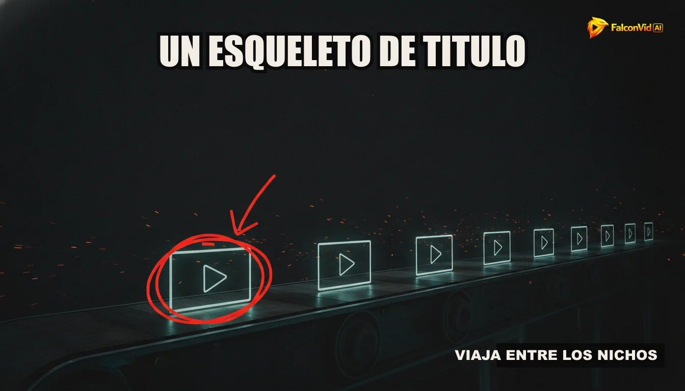 Una cinta transportadora de contenido con videos en diferentes etapas de producción, desde la investigación hasta la publicación, mostrando un flujo de trabajo automatizado.