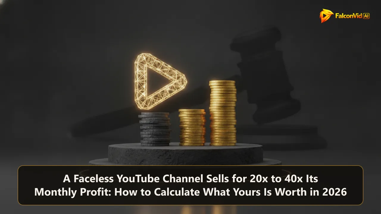 A glowing golden play button on a dark auction pedestal beside a stack of coins rising into a tall golden column.