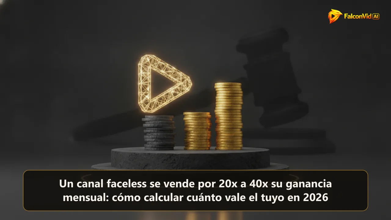 Un botón de play dorado encendido sobre un pedestal oscuro de subasta, junto a una pila de monedas que sube hasta volverse una columna dorada.