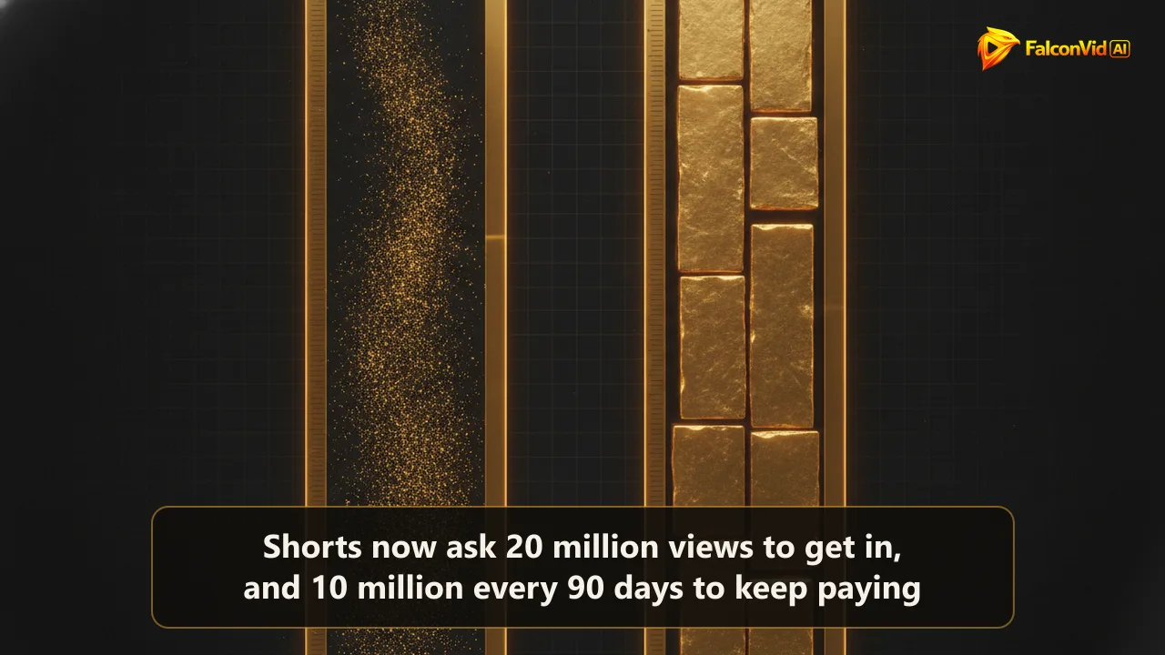Two golden gauge columns of very different heights, the tall one packed with a dense swarm of tiny particles and the short one built from a few large blocks.