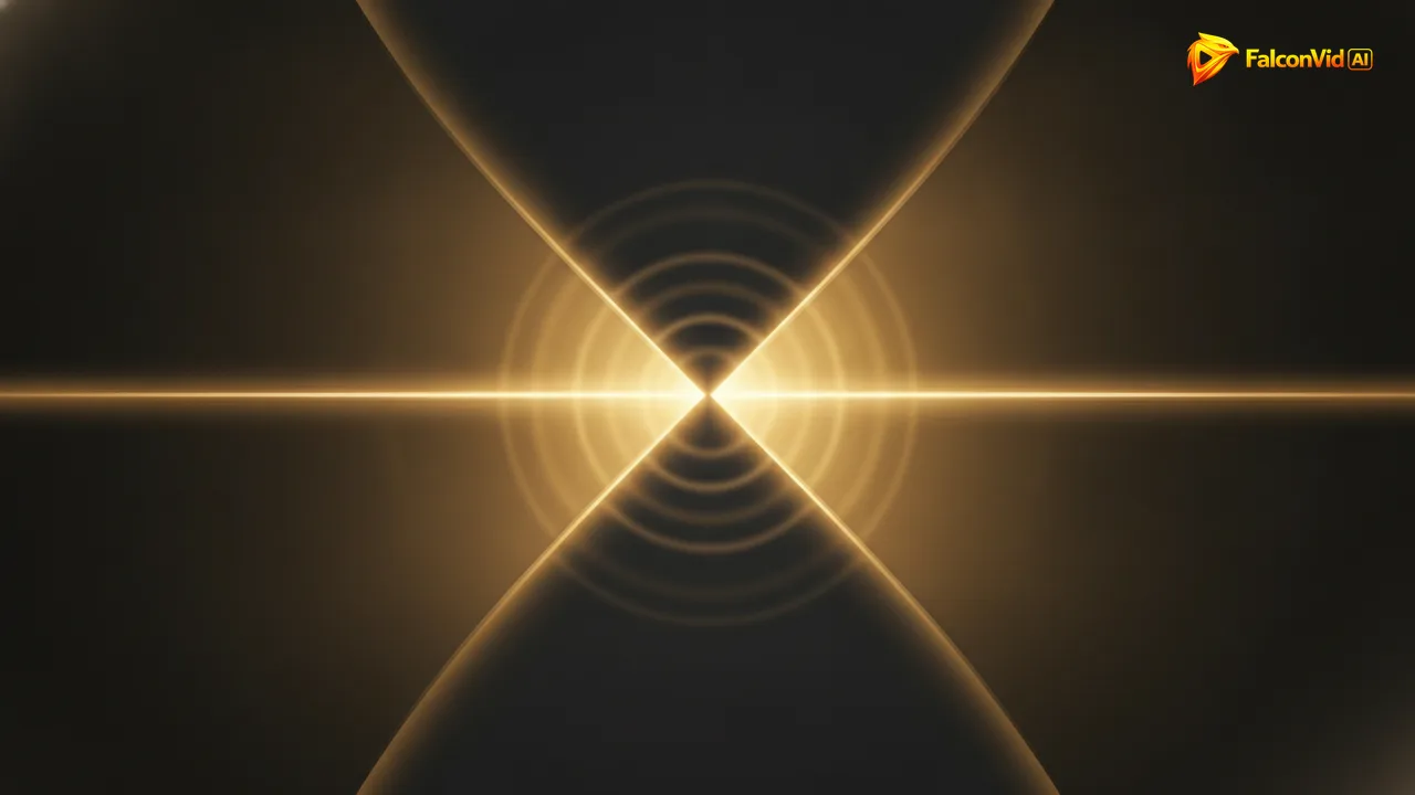 Two ends of a thick glowing golden band meeting in the centre with an almost invisible seam and faint ripples.