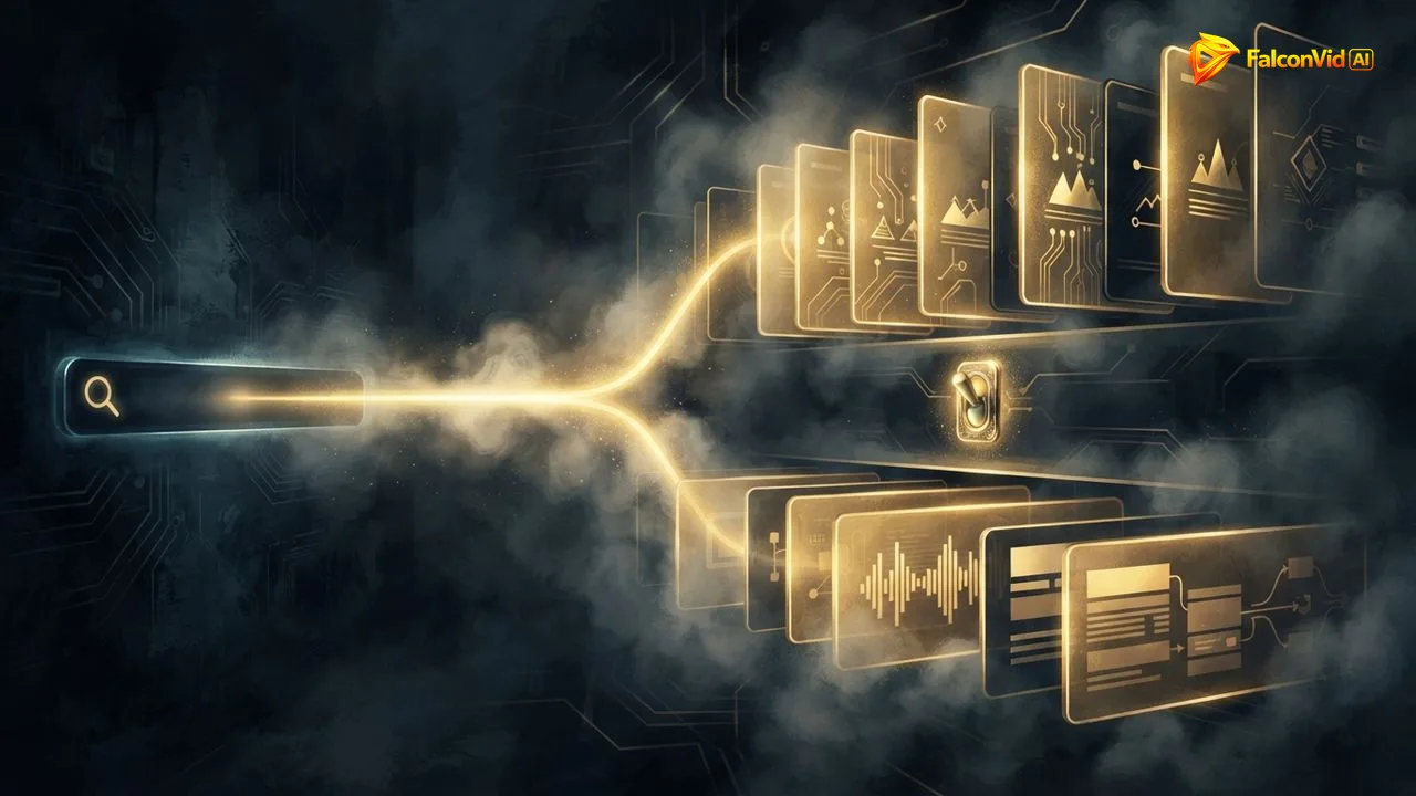 Search beam splitting into a lane of vertical Shorts and a lane of long videos, illustrating the YouTube Shorts search filter