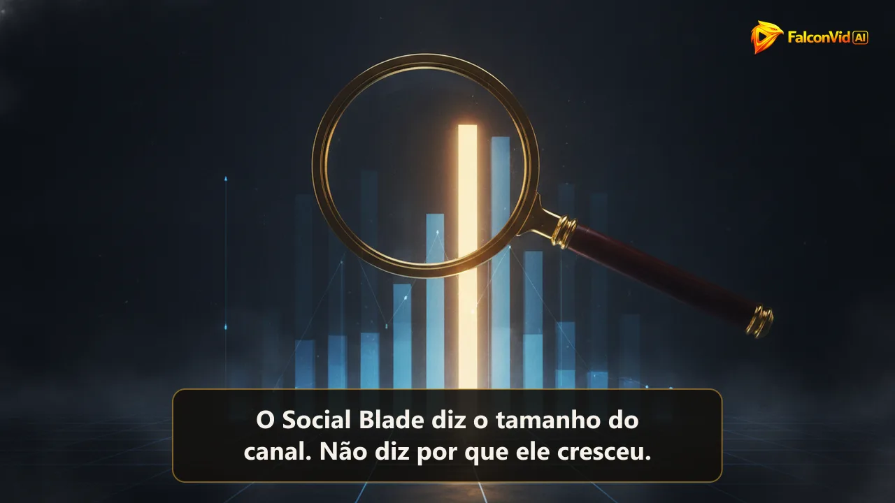 Lupa dourada sobre um painel escuro de barras de luz, com uma barra muito mais alta e brilhante que as outras